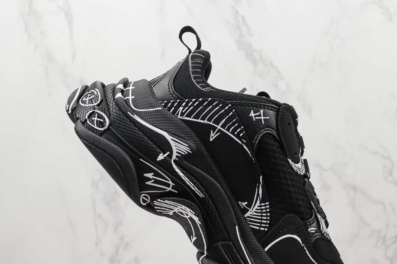 Balenciaga Track Black White Oversized Sole Line-Art Graphics Chunky Sneakers 5