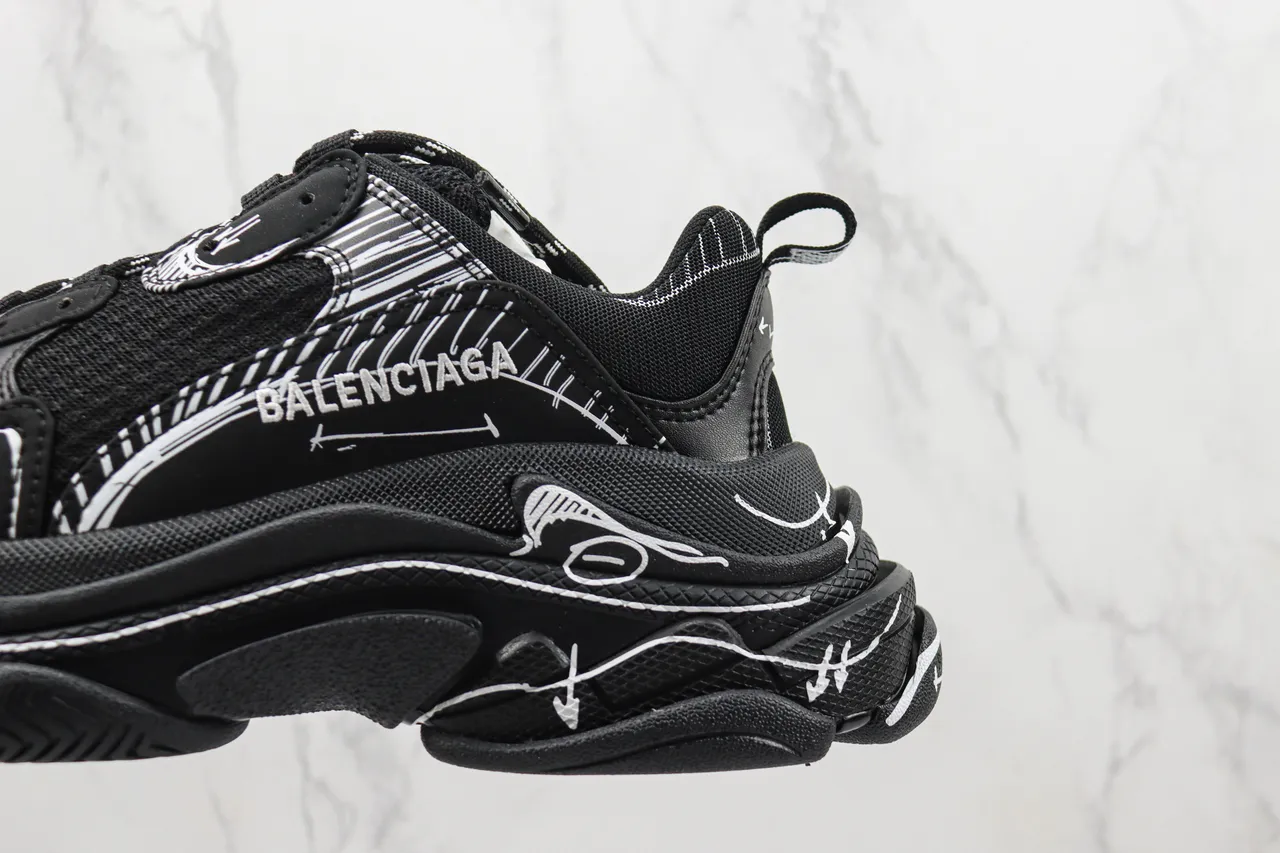 Balenciaga Track Black White Oversized Sole Line-Art Graphics Chunky Sneakers 7