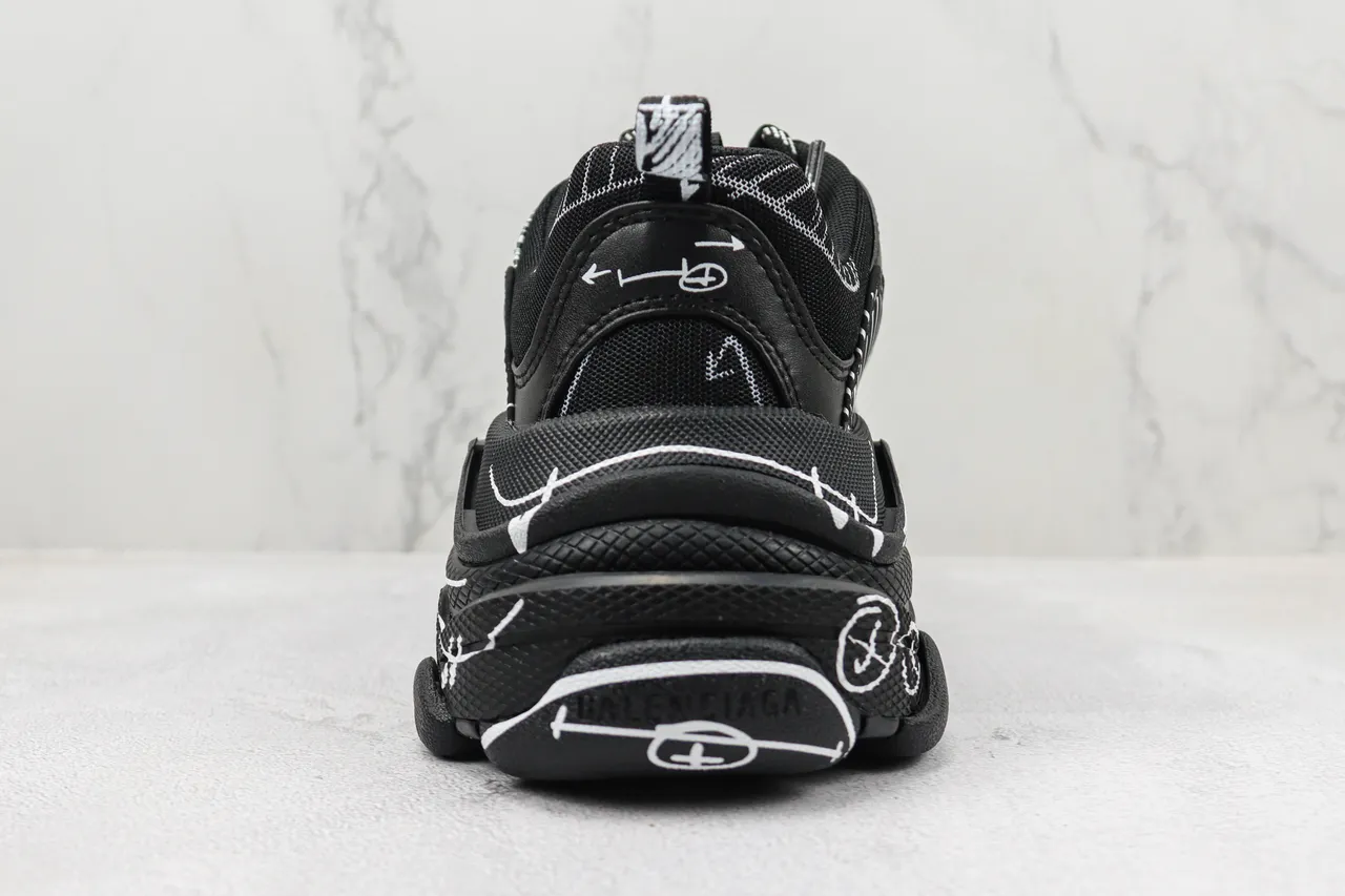 Balenciaga Track Black White Oversized Sole Line-Art Graphics Chunky Sneakers 9