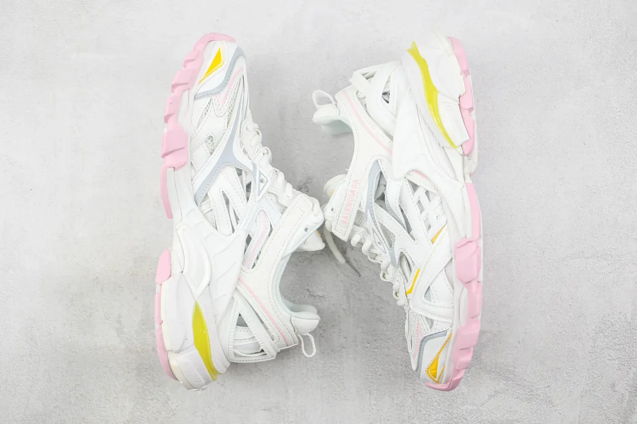 Balenciaga Track Trainer أبيض وردي أصفر chunky sneakers 2