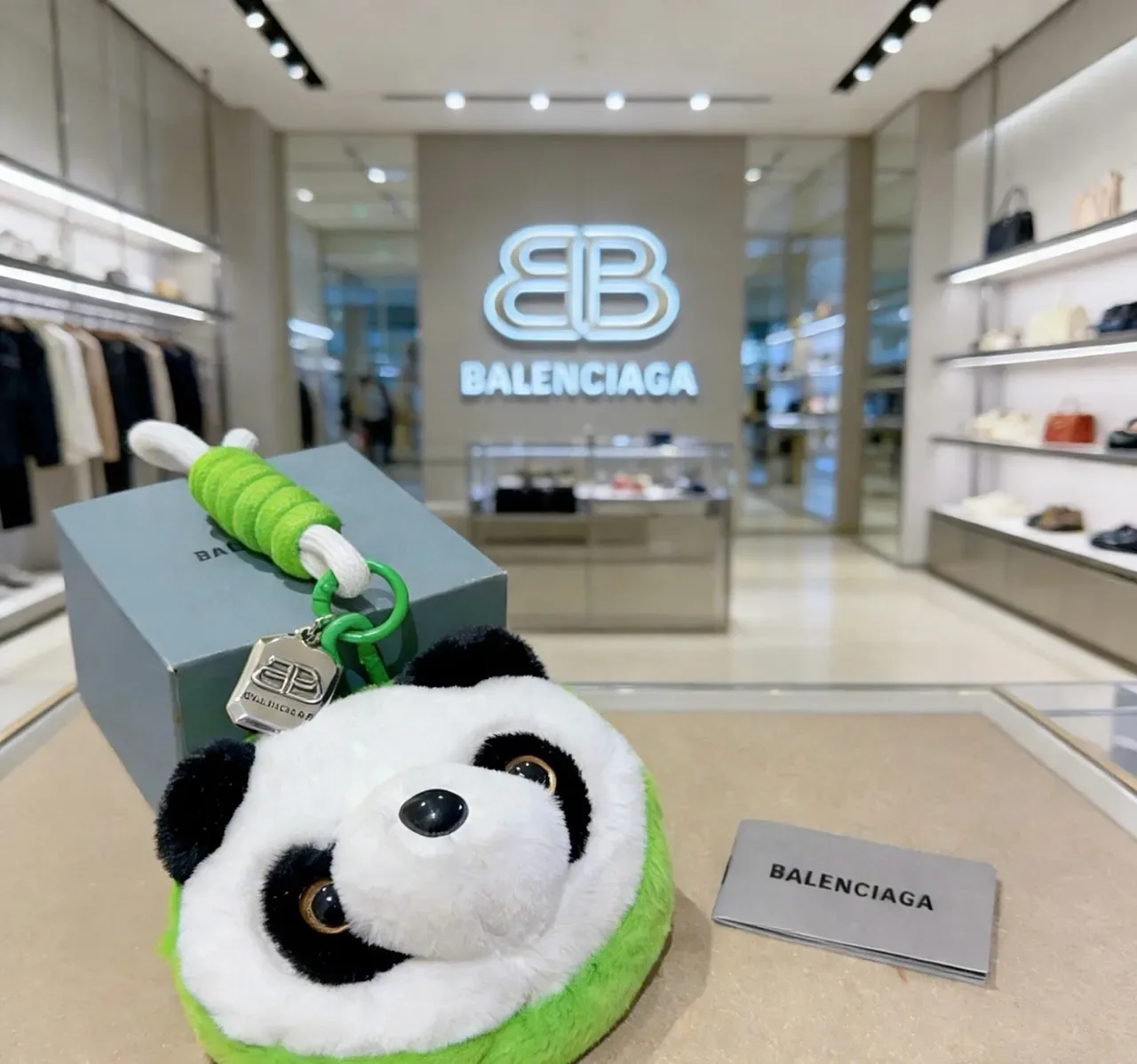 Balenciaga White Green Plush Panda Head Circular Silhouette Handbag 2