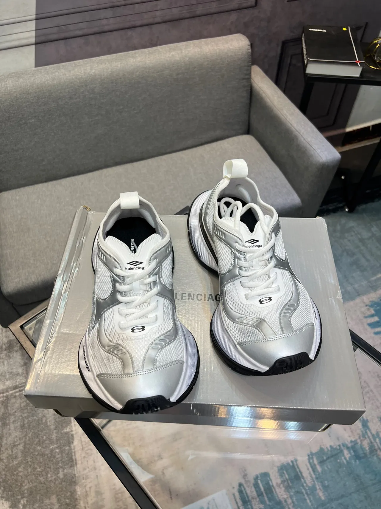 Balenciaga Zapatillas Lifestyle Blancas Plata Malla y Superior Sintético Metálico Escultidas Rebajadas Suela Intermedia 4