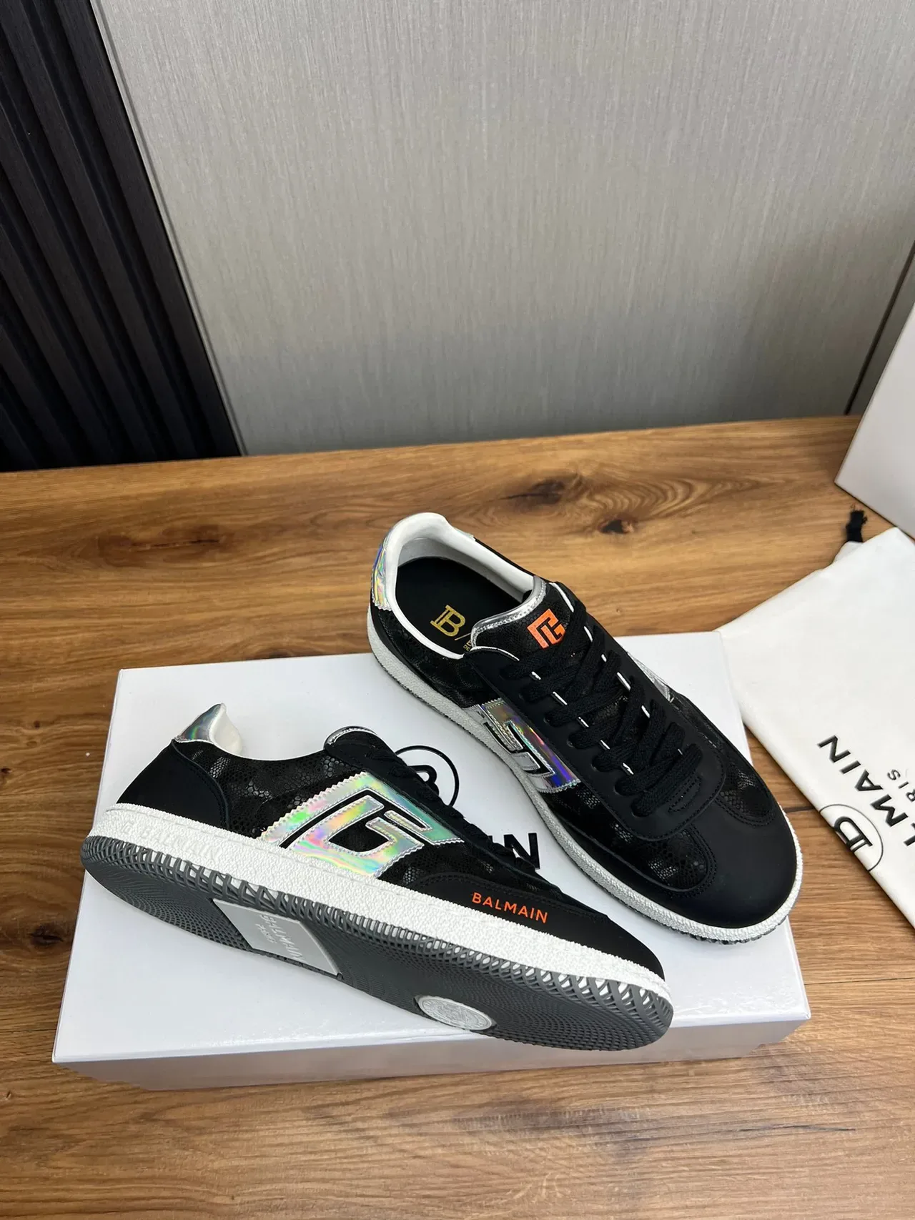 Balmain B-Court Black Holographic Silver Orange Lifestyle Sneakers 4