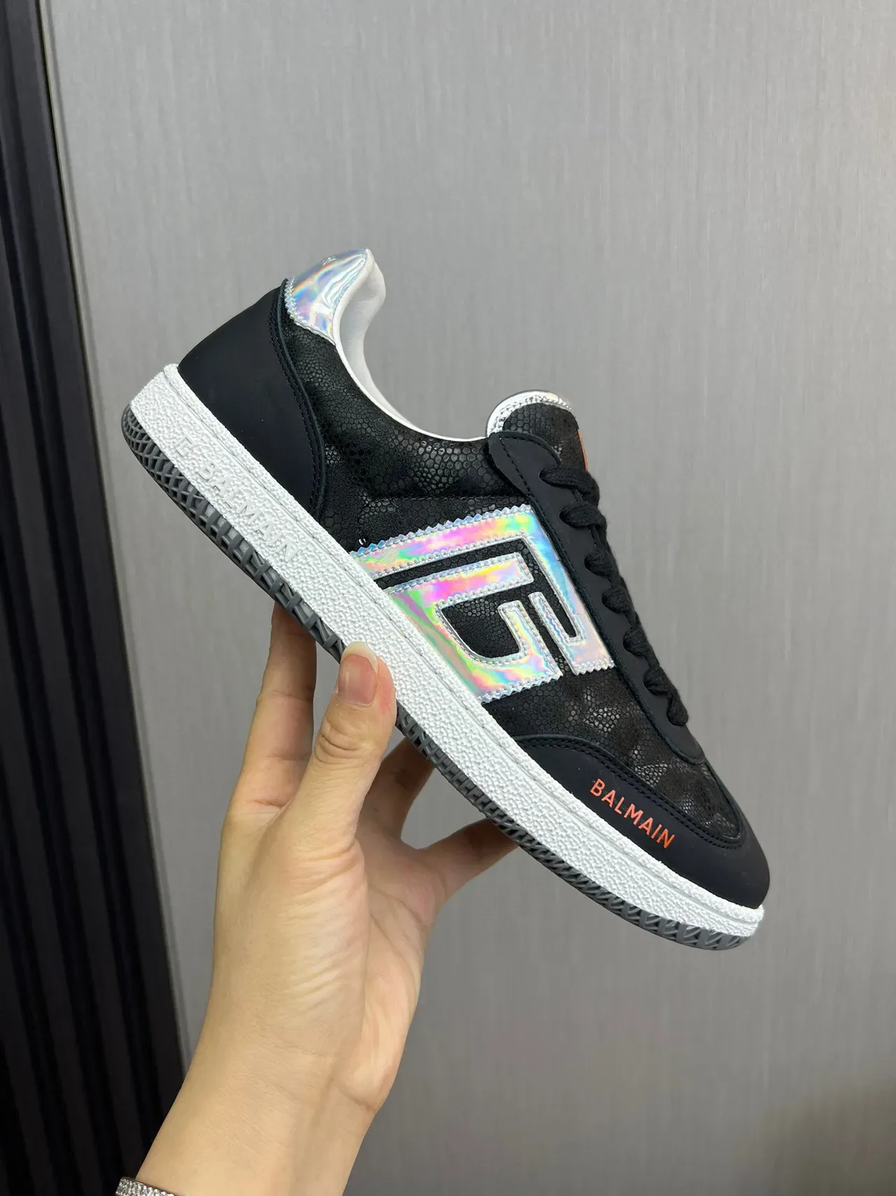 Balmain B-Court Black Holographic Silver Orange Lifestyle Sneakers 5