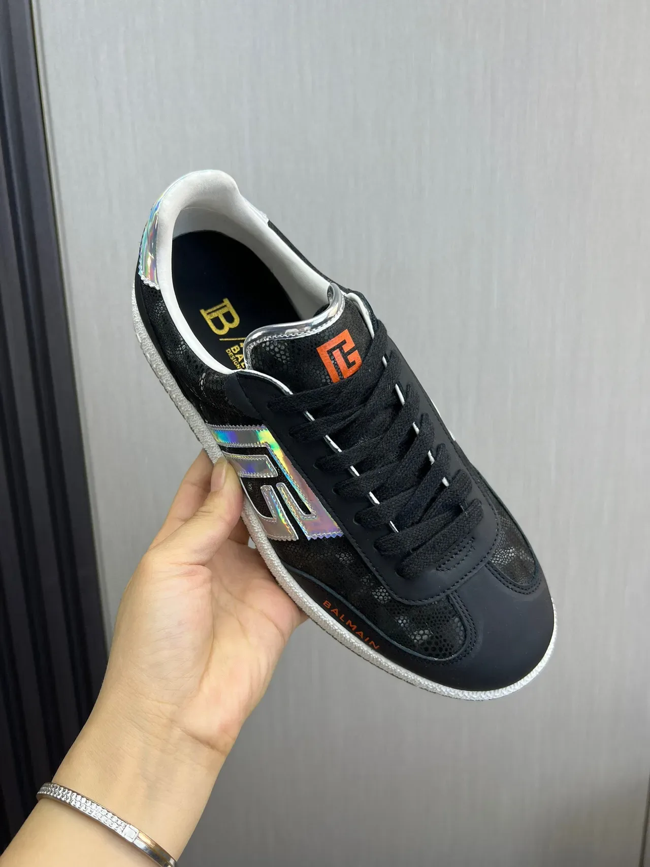 Balmain B-Court Black Holographic Silver Orange Lifestyle Sneakers 6