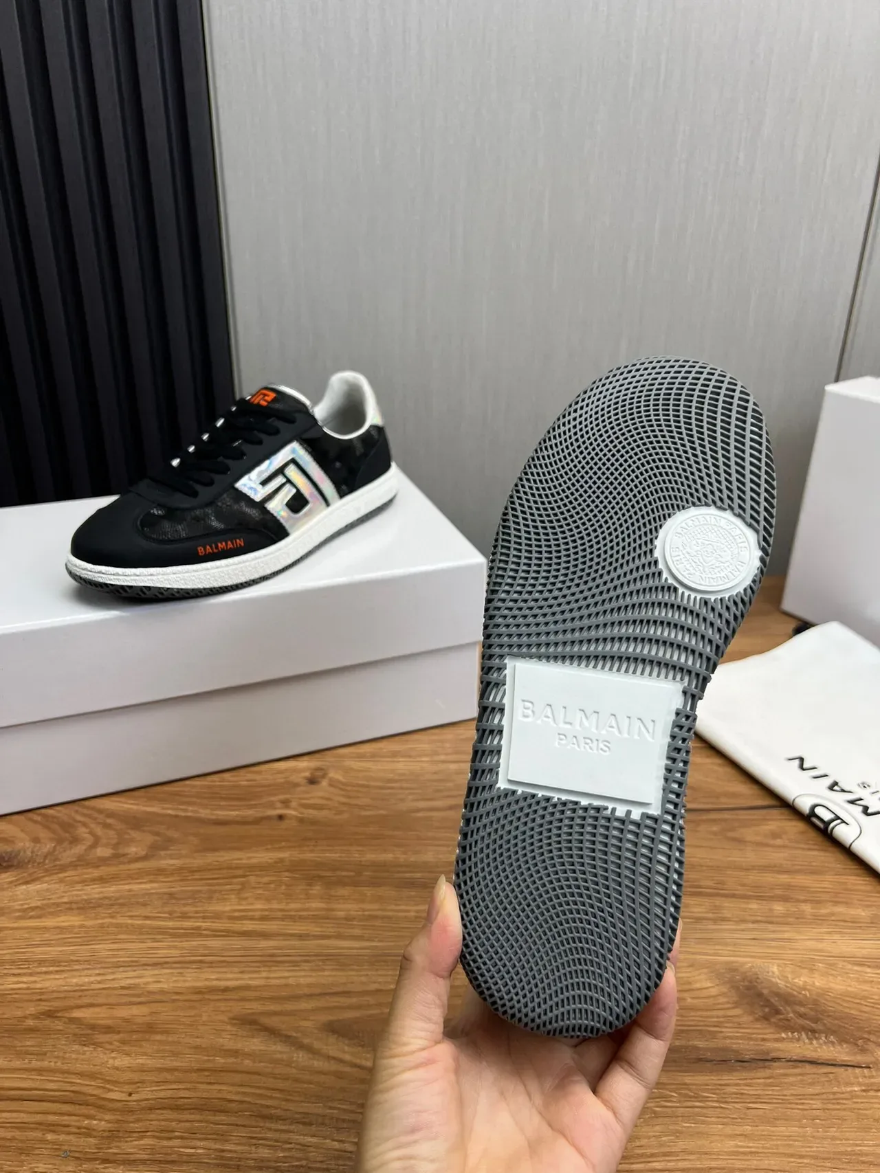 Balmain B-Court Black Holographic Silver Orange Lifestyle Sneakers 7