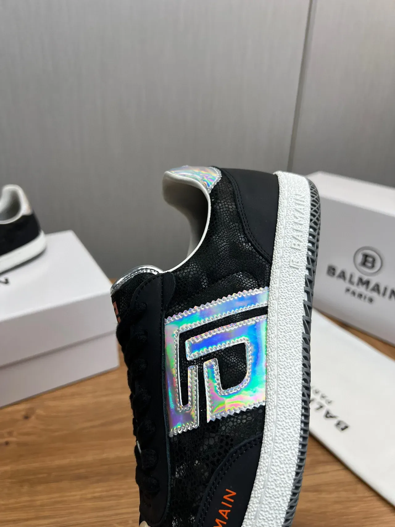 Balmain B-Court Black Holographic Silver Orange Lifestyle Sneakers 9