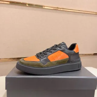 Balmain Black Orange Chunky Platform Sole Perforated Leather Lifestyle Sneakers