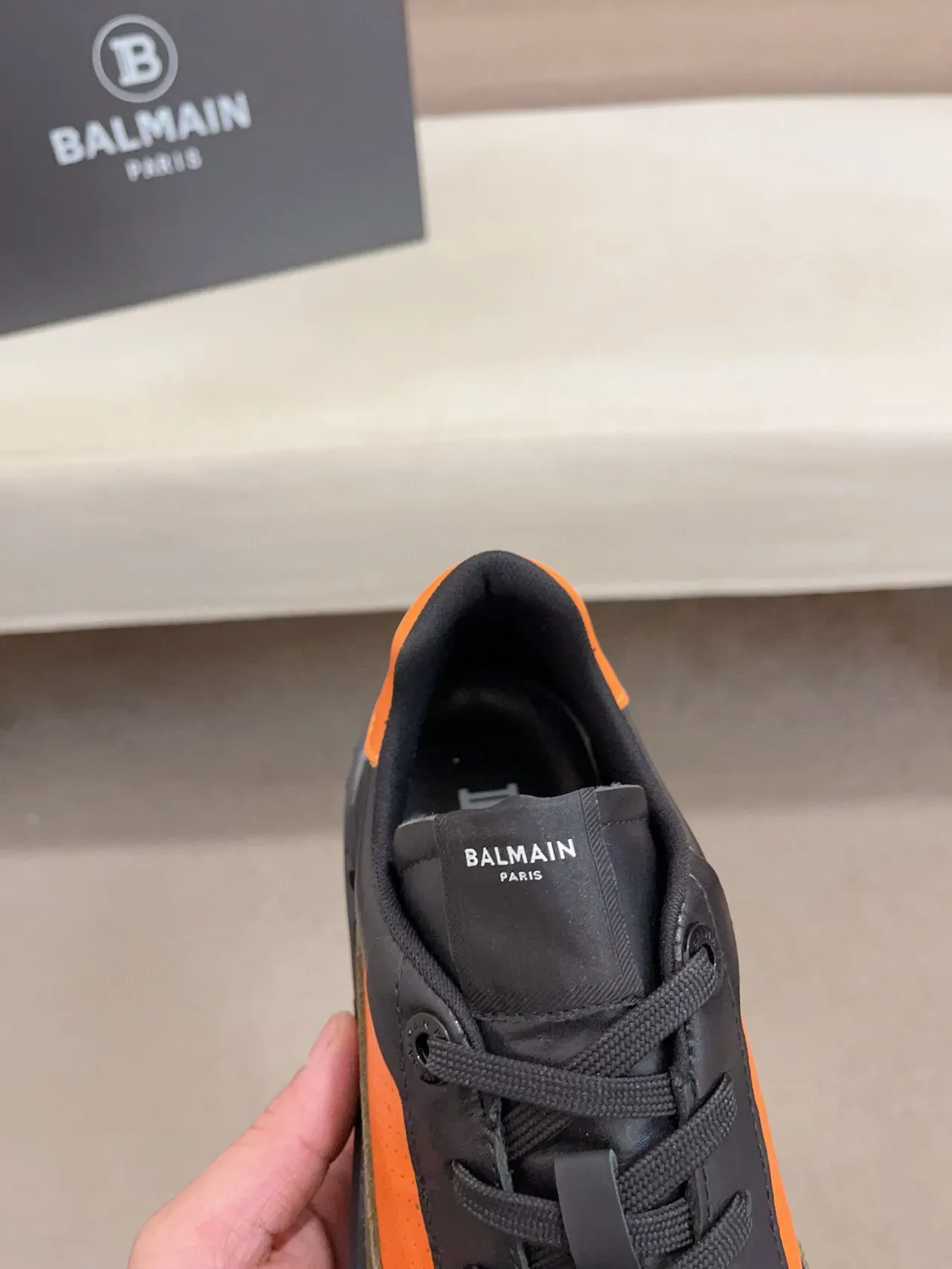 Balmain Black Orange Chunky Platform Sole Perforated Leather Lifestyle Sneakers 6