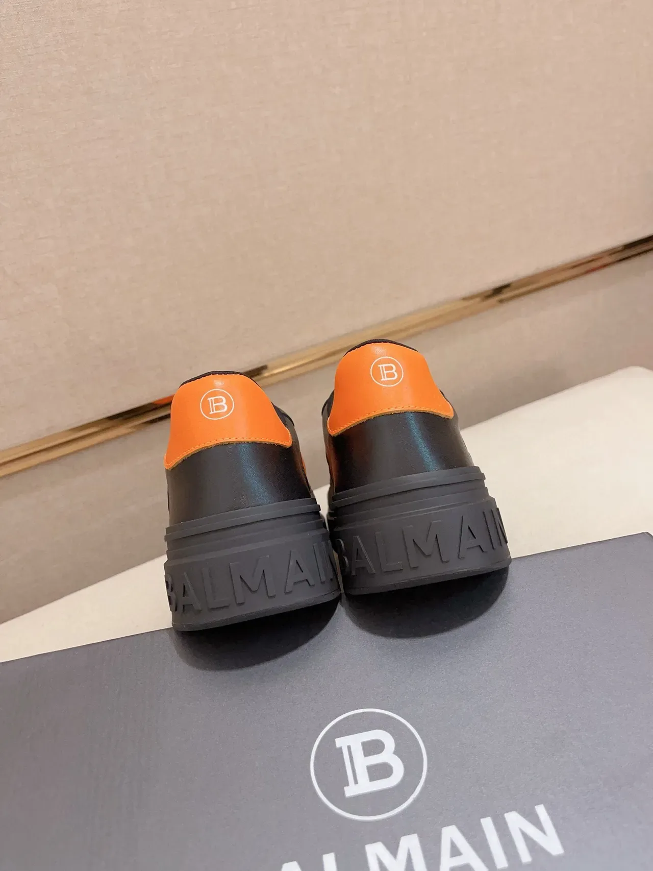 Balmain Black Orange Chunky Platform Sole Perforated Leather Lifestyle Sneakers 8