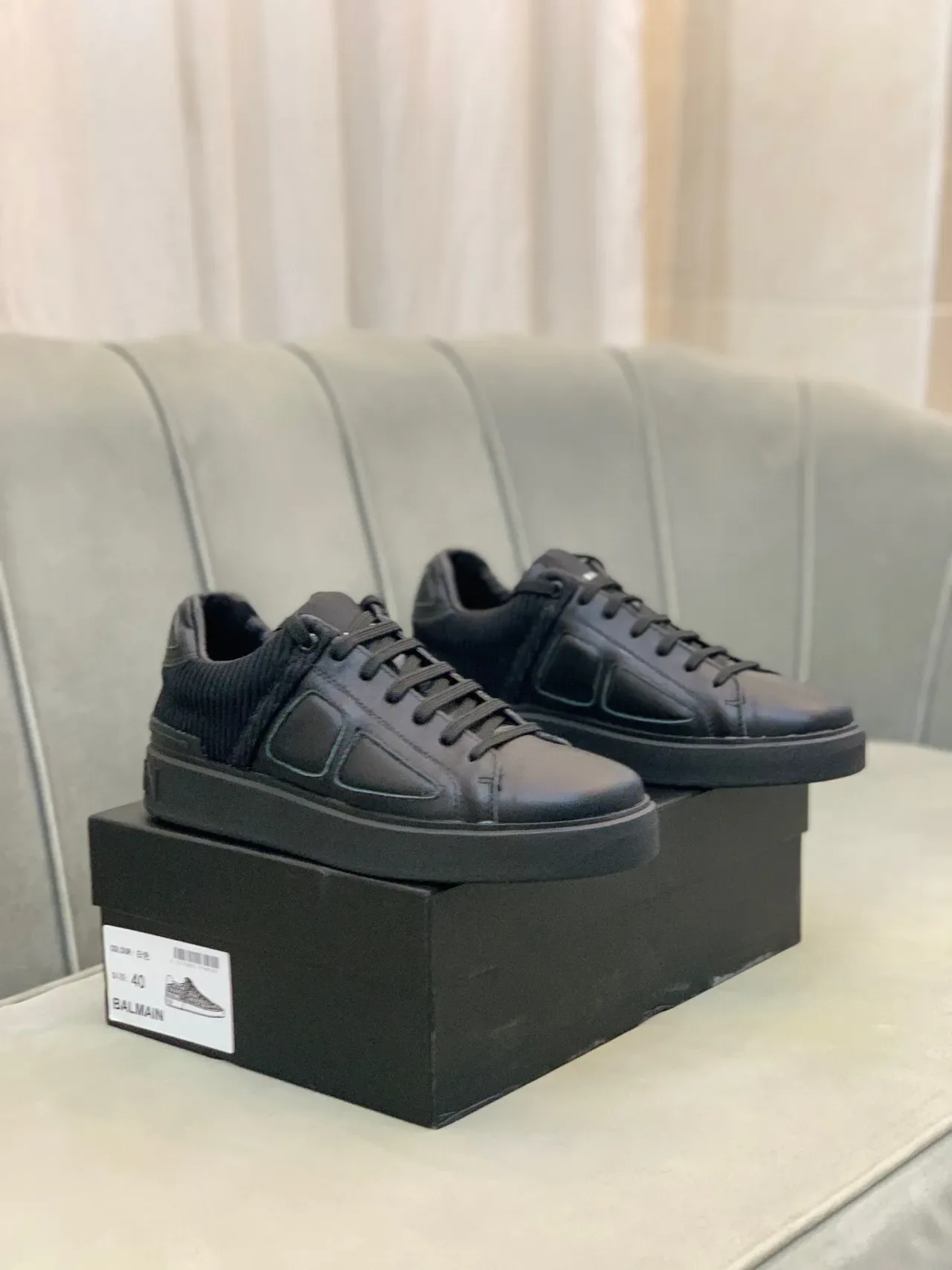 Balmain Black Smooth Leather Ribbed Padded Collar Lifestyle Sneakers 5