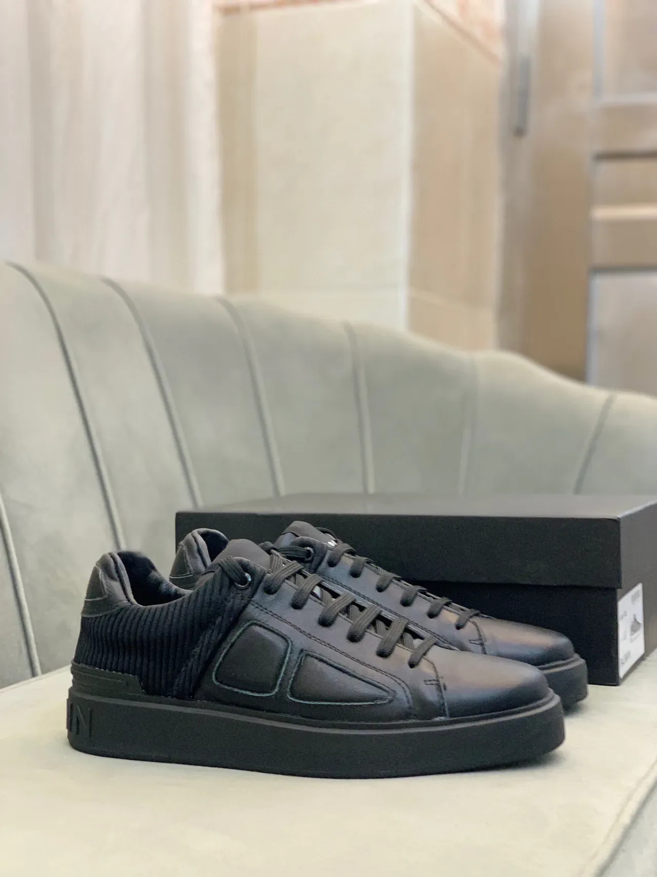 Balmain Black Smooth Leather Ribbed Padded Collar Lifestyle Sneakers 6