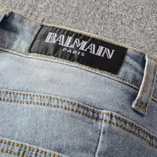 Balmain Blue Gold Light-Wash Denim Contrast Stitching Jeans