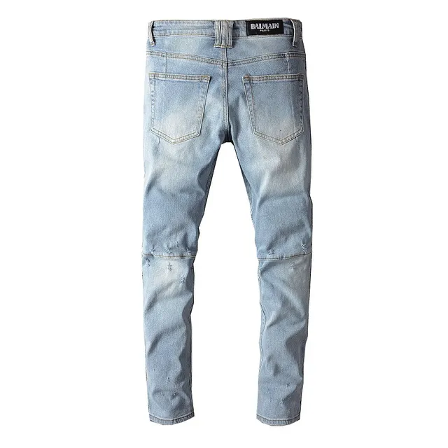 Balmain Blue Gold Jeans en denim light-wash avec couture contrast 5