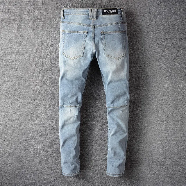 Balmain Blue Gold Jeans en denim light-wash avec couture contrast 6