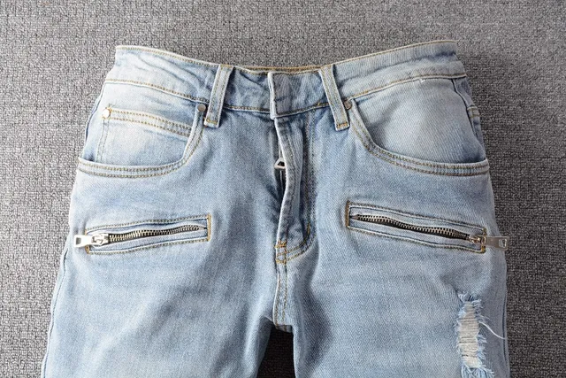 Balmain Blue Gold Jeans en denim light-wash avec couture contrast 11