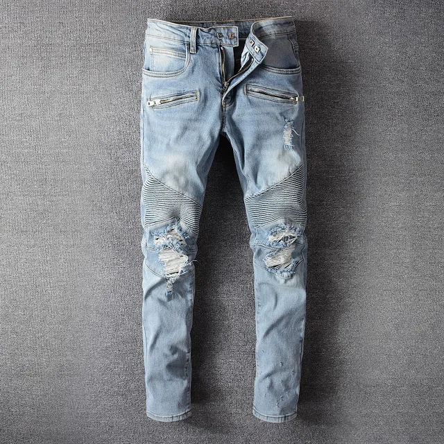 Balmain Blue Gold Jeans en denim light-wash avec couture contrast 16