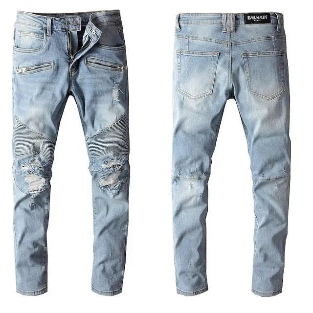Balmain Blue Gold Jeans en denim light-wash avec couture contrast 17