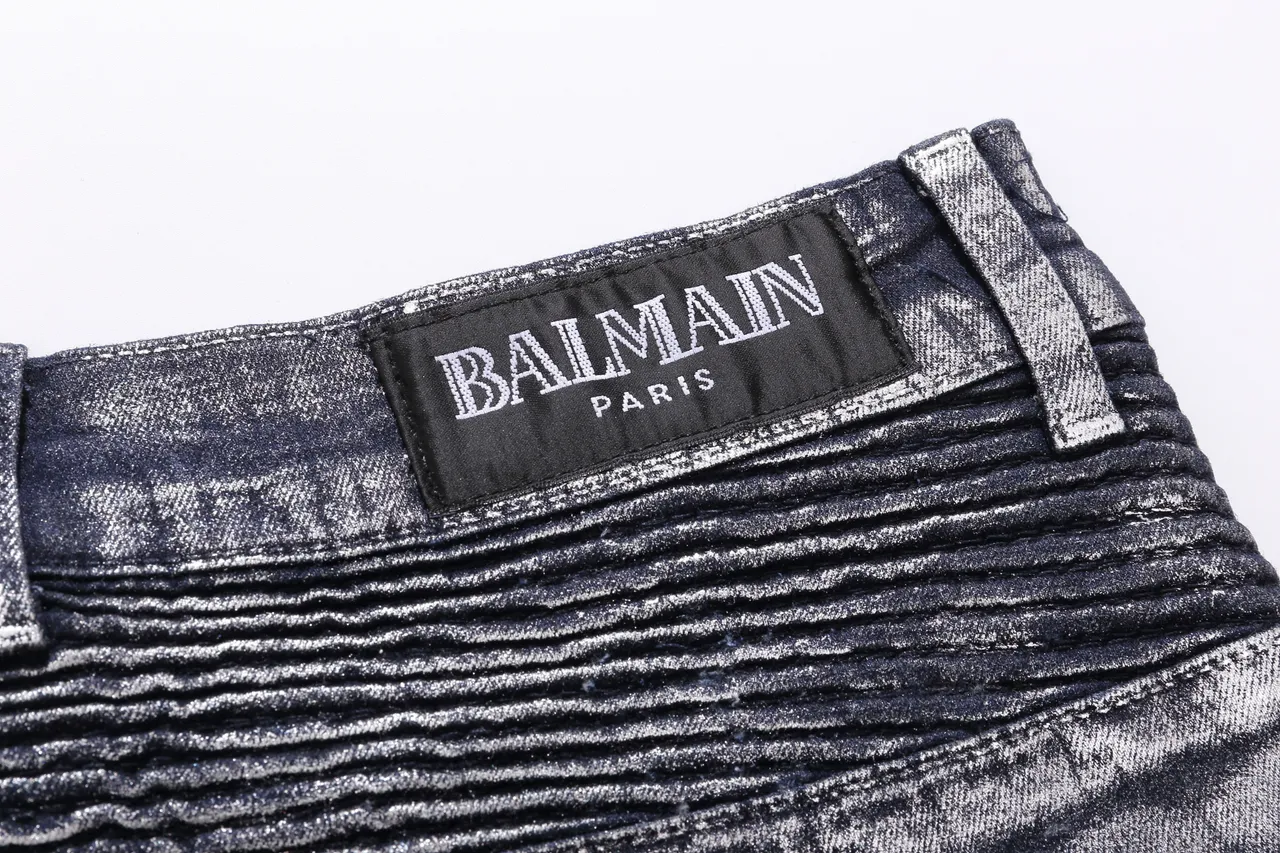 Balmain Distressed Black Moto-Panelled Denim Shorts 4