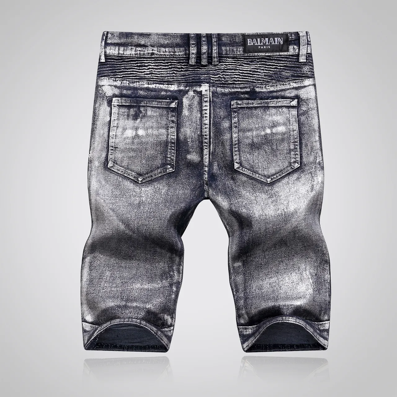 Balmain Distressed Black Moto-Panelled Denim Shorts 17