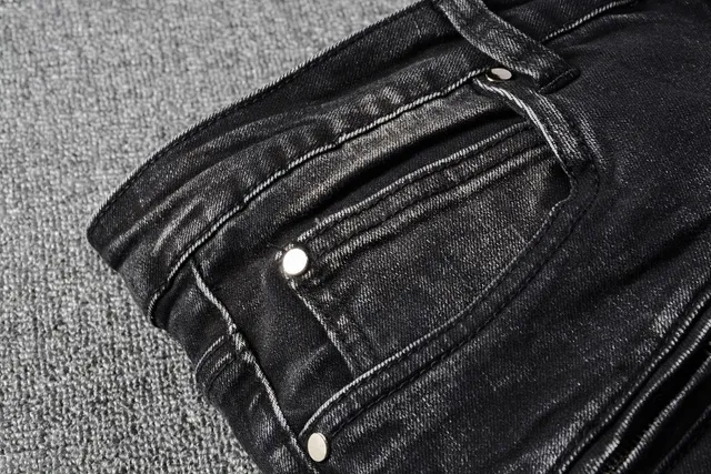 Balmain Distressed Black Moto-Style Zipper Pocket Jeans 2