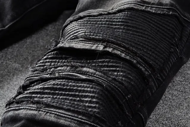 Balmain Distressed Black Moto-Style Zipper Pocket Jeans 4