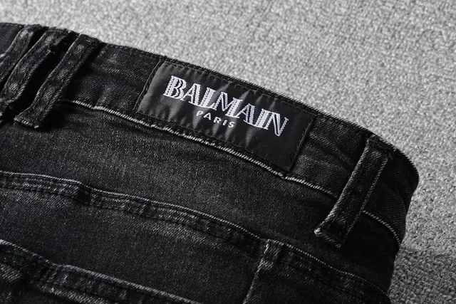 Balmain Distressed Black Moto-Style Zipper Pocket Jeans 11