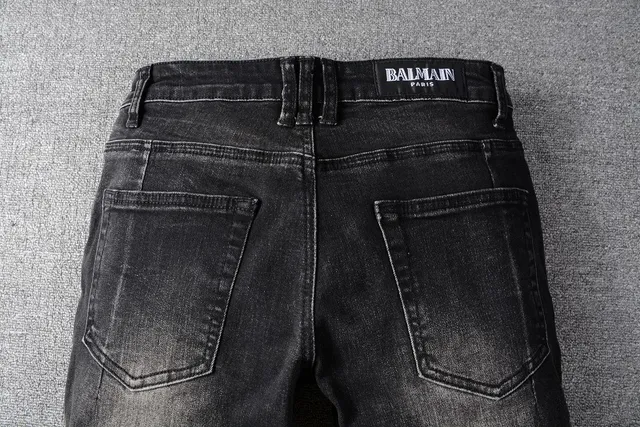 Balmain Distressed Black Moto-Style Zipper Pocket Jeans 13