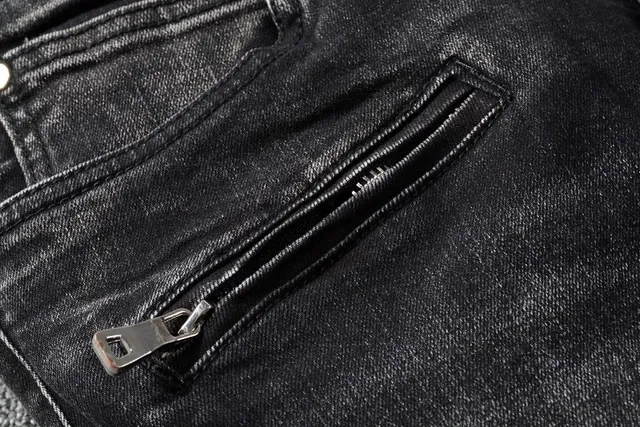 Balmain Distressed Black Moto-Style Zipper Pocket Jeans 16