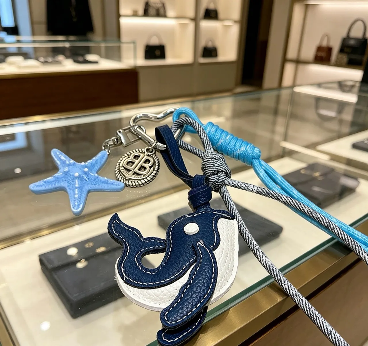Billionaire Boys Club Navy Blue Leather Whale Charm Rope Strap Jewelry 4