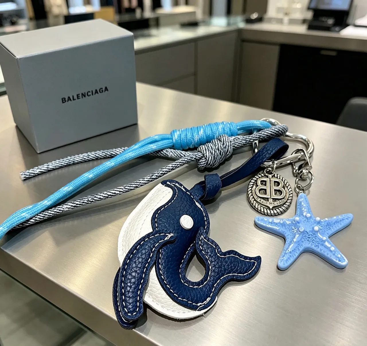 Billionaire Boys Club Navy Blue Leather Whale Charm Rope Strap Jewelry 5