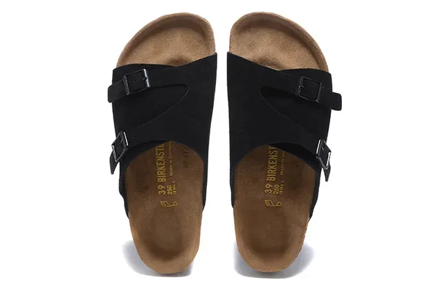 Birkenstock Arizona Black Suede Dual-Buckle Slippers 2