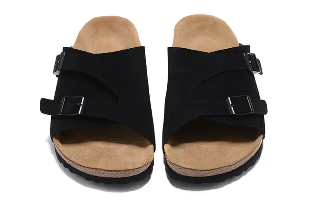 Birkenstock Arizona Black Suede Dual-Buckle Slippers 3