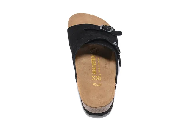 Birkenstock Arizona Black Suede Dual-Buckle Slippers 5