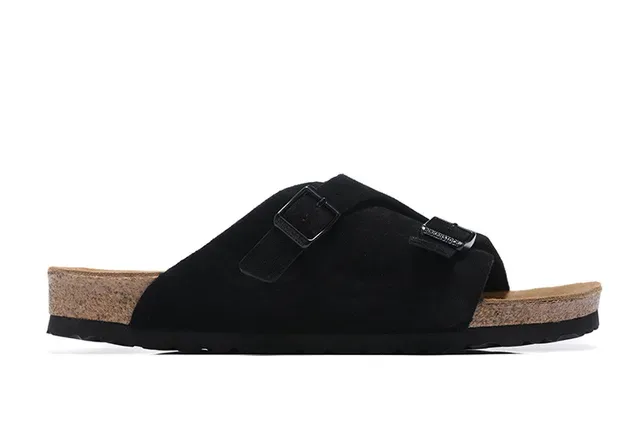 Birkenstock Arizona Black Suede Dual-Buckle Slippers 6