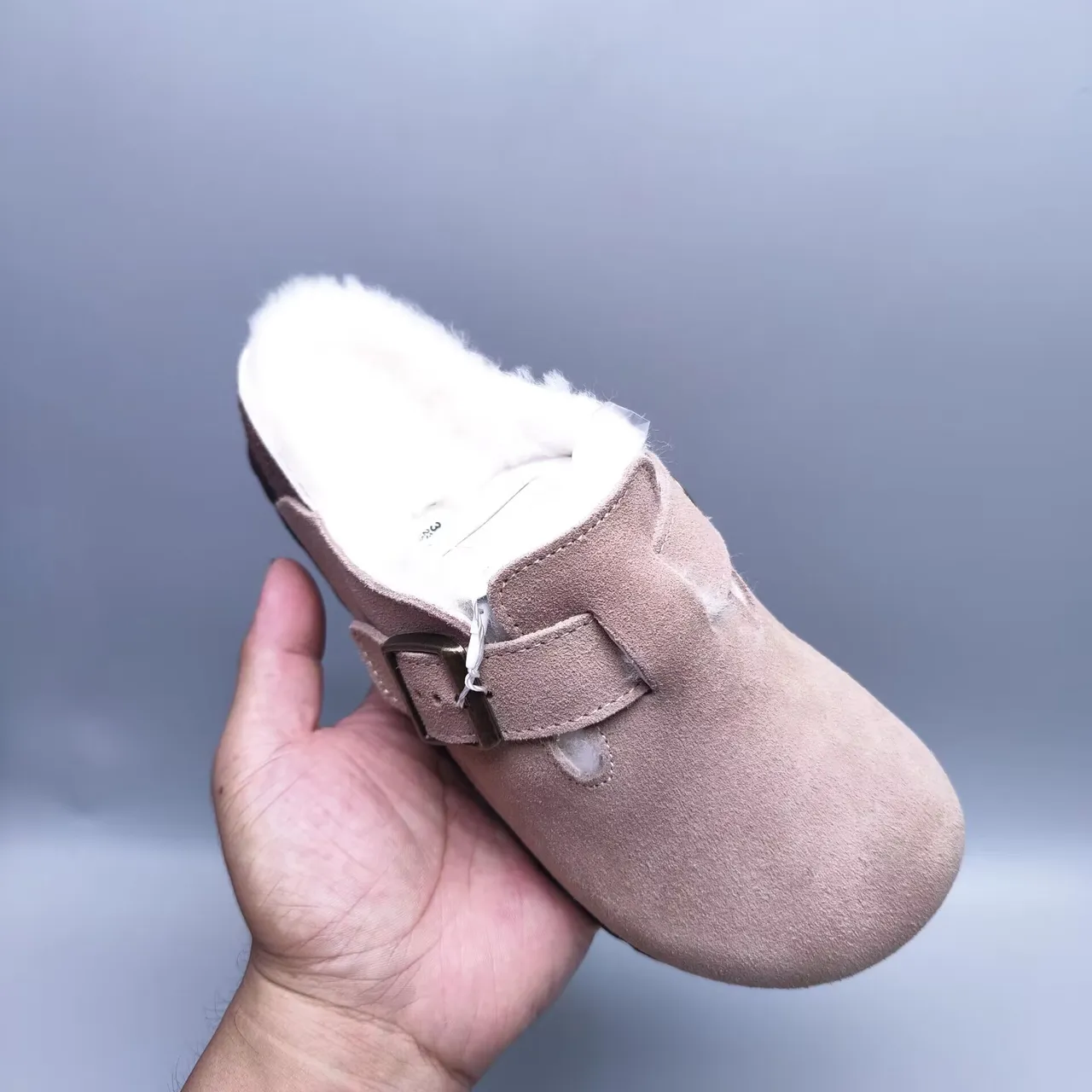 Birkenstock Arizona وردي أبيض مات علوي مبطن بـ Shearling حذاء كاجوال 3