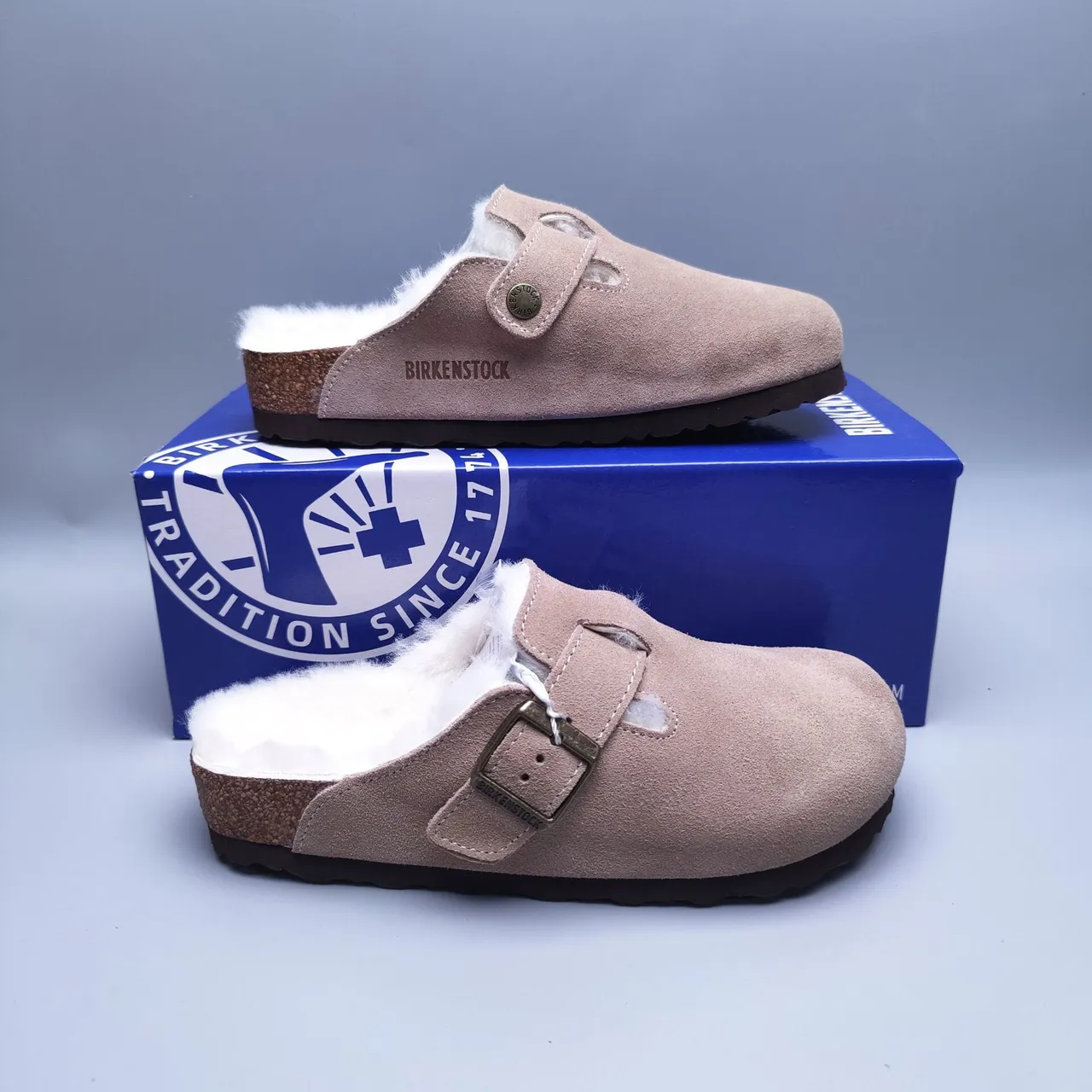 Birkenstock Arizona وردي أبيض مات علوي مبطن بـ Shearling حذاء كاجوال 6