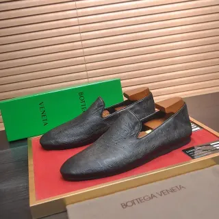 Bottega Veneta Andiamo Black Brown Ostrich-Textured Leather Slip-On Construction Loafer