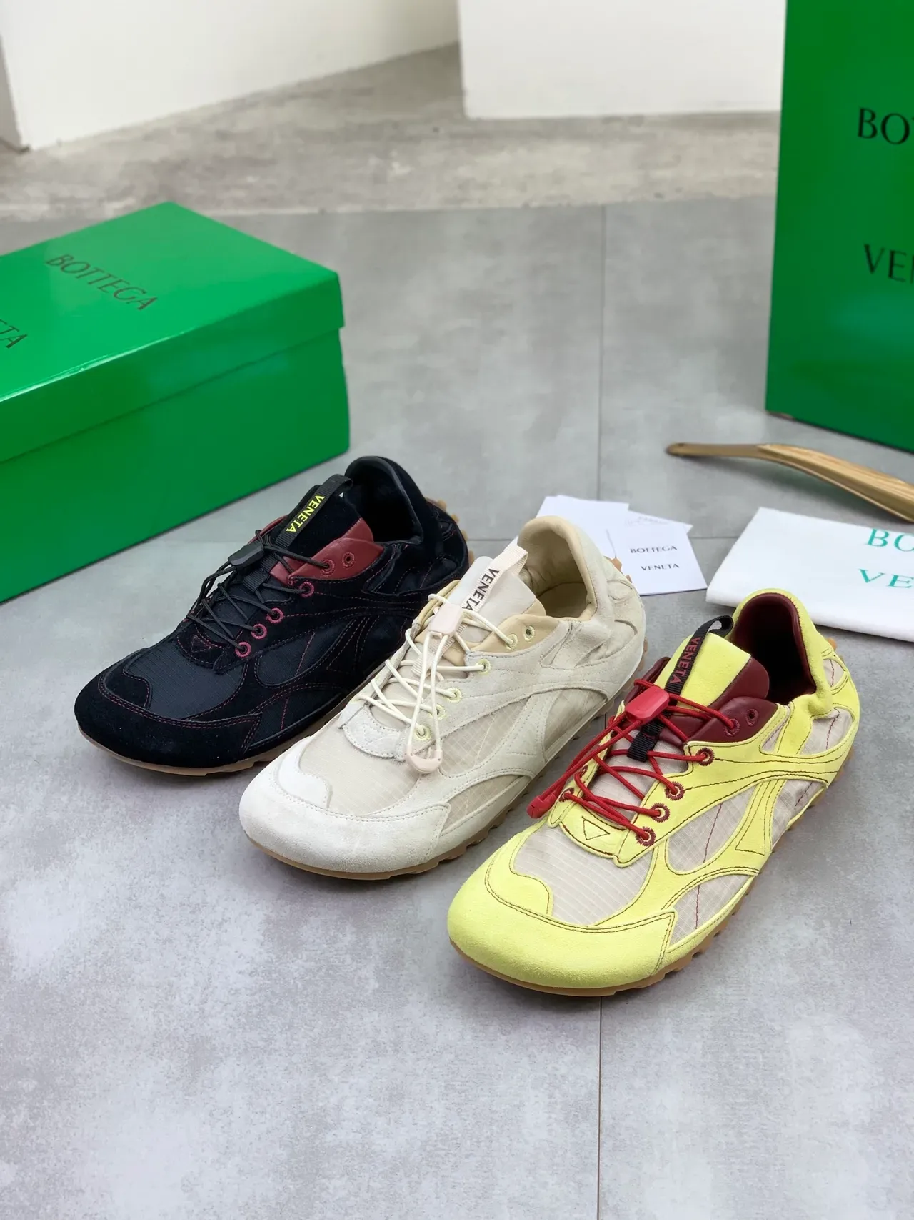Bottega Veneta Black and Burgundy Mixed-Material Lifestyle Sneakers 2