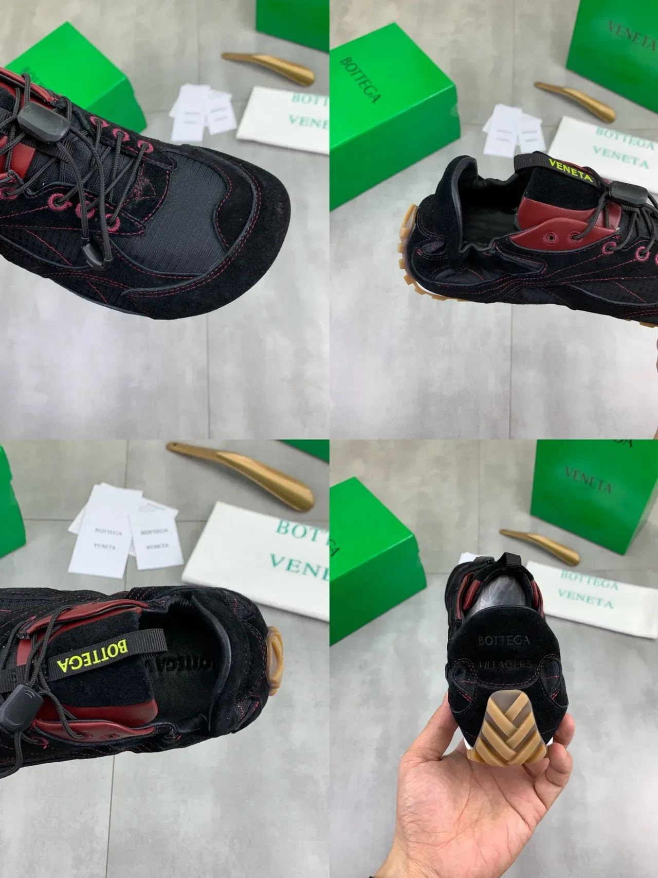 Bottega Veneta Black and Burgundy Mixed-Material Lifestyle Sneakers 3