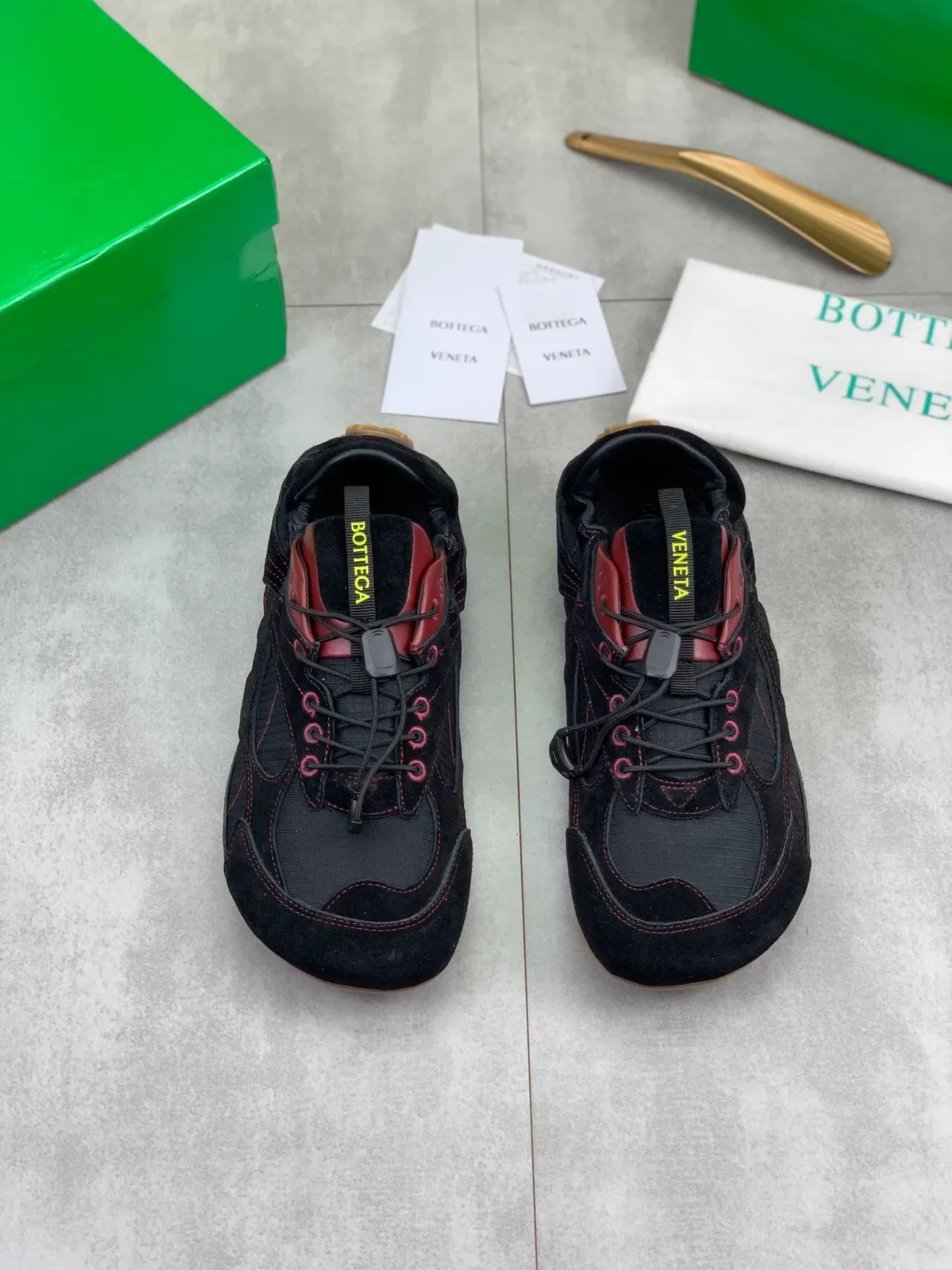 Bottega Veneta Black and Burgundy Mixed-Material Lifestyle Sneakers 5
