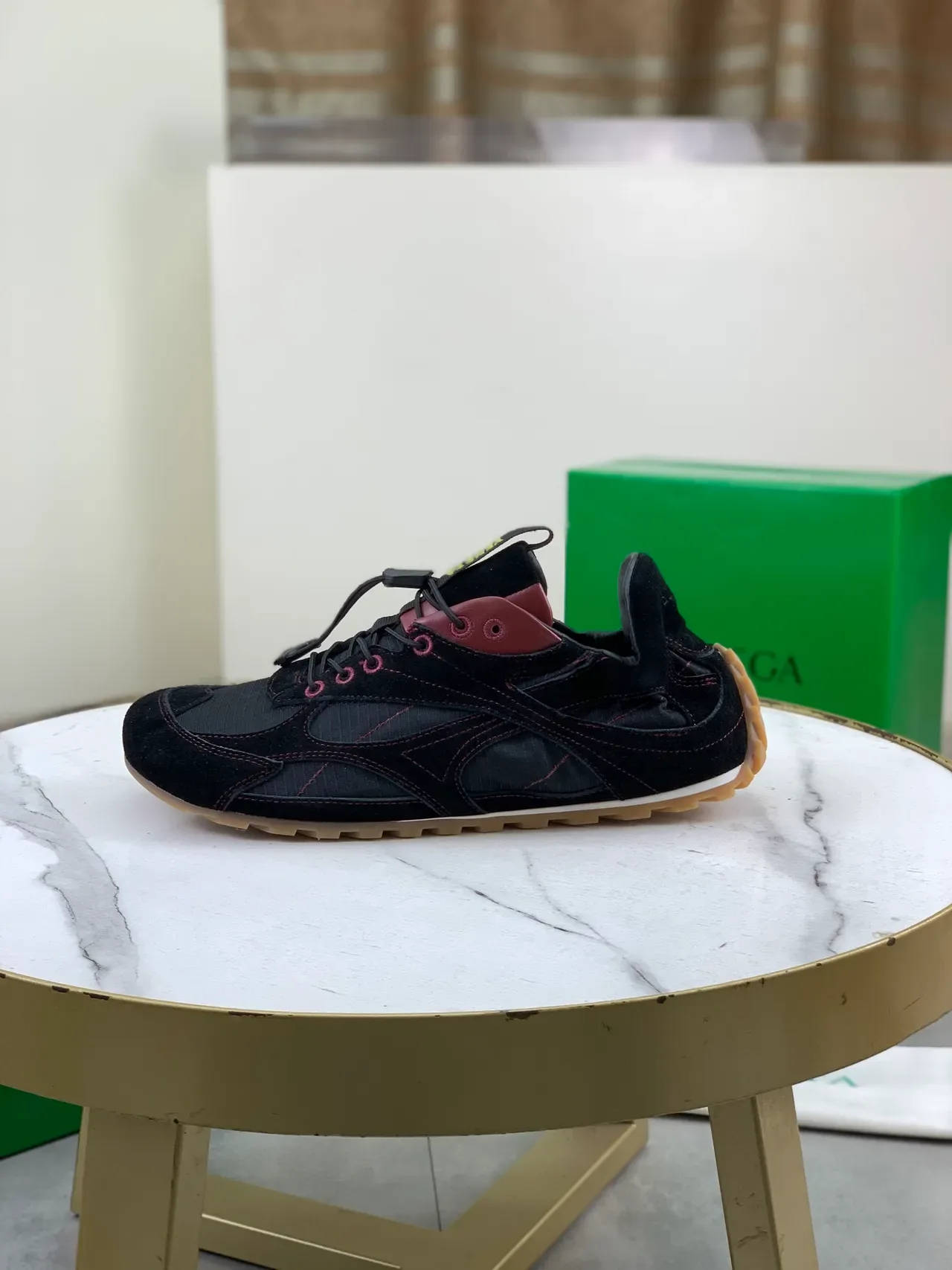 Bottega Veneta Black and Burgundy Mixed-Material Lifestyle Sneakers 6