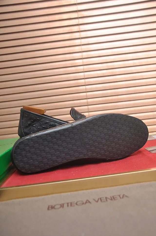 Bottega Veneta Noir Brun Cuir Embossé Autruche Sangle Penny Loafer 3
