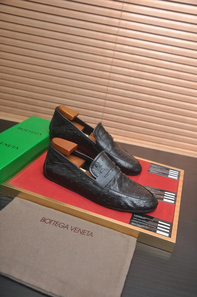 Bottega Veneta Noir Brun Cuir Embossé Autruche Sangle Penny Loafer 4