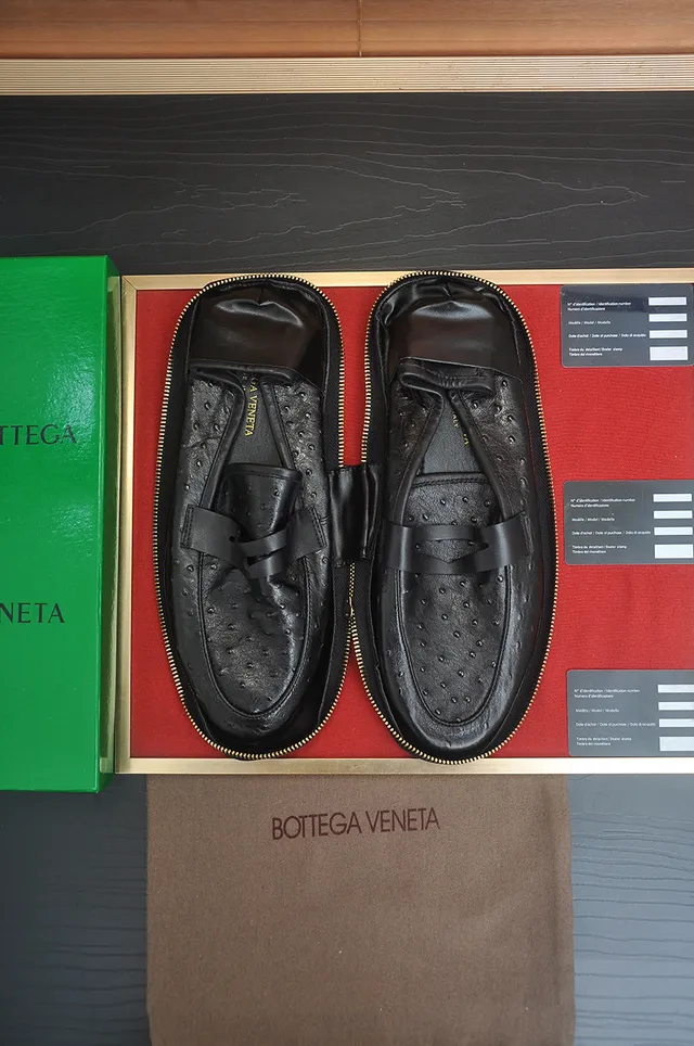 Bottega Veneta Noir Brun Cuir Embossé Autruche Sangle Penny Loafer 5