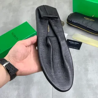 Bottega Veneta Black Gold Ostrich-Embossed Leather Slip-On Loafer
