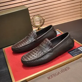 Bottega Veneta Brown Black Intrecciato Woven Leather Penny Strap Loafer