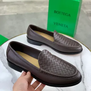 Bottega Veneta Brown Black Woven Leather Vamp Slip-On Construction Loafer