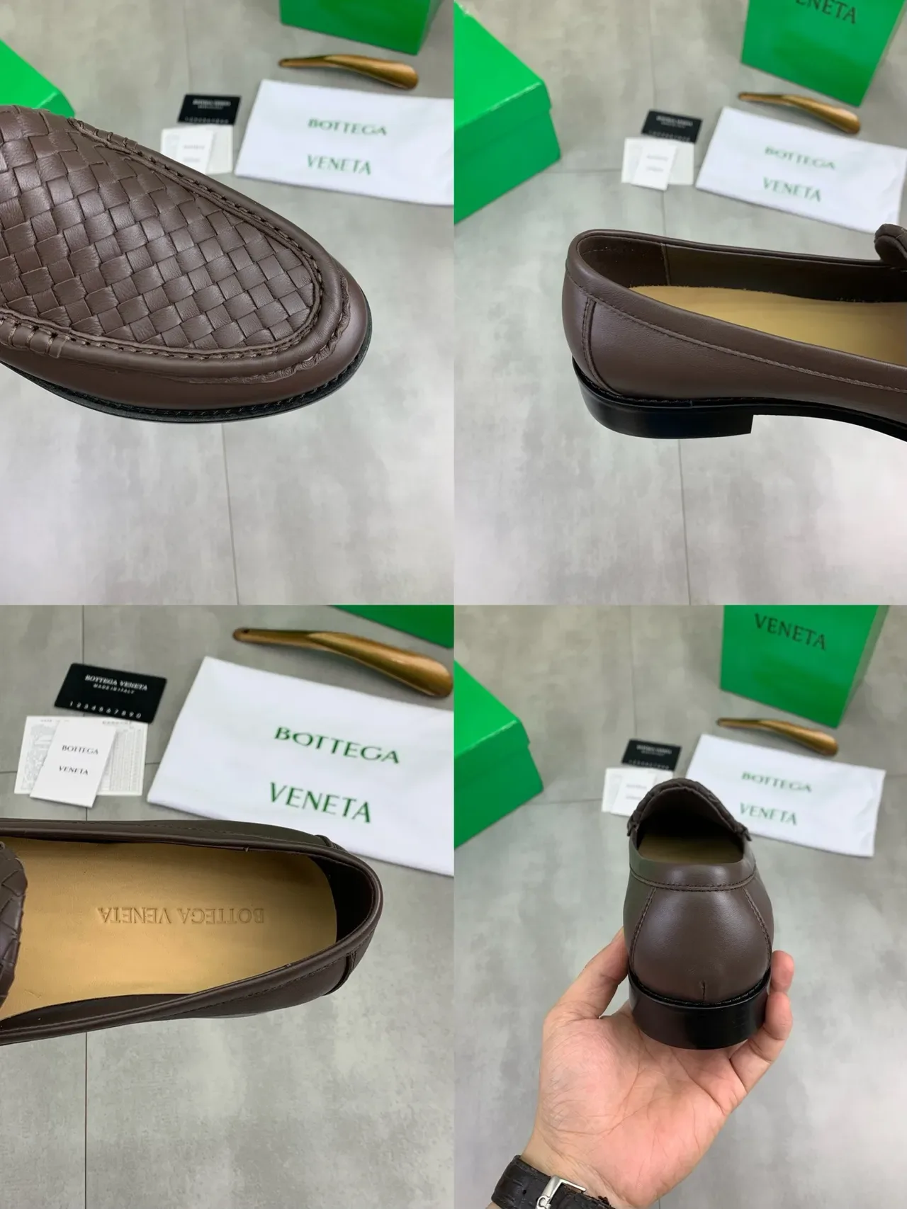 Bottega Veneta بني أسود جلد منسوج فامب slip-on موكاسين 2