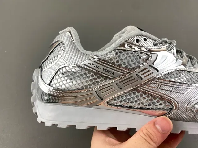 Bottega Veneta Cassette Sneakers Lifestyle Métallique Argenté Maille 3